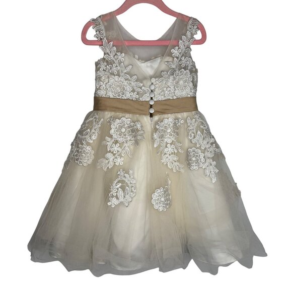 Miama Girls Baptism Dress Tulle Ivory Floral Embroidery With Satin Belt Size 3‎ - Picture 7 of 11